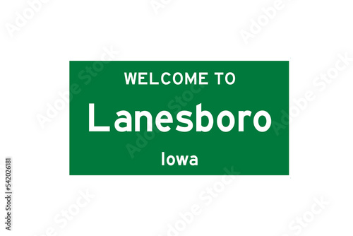 Lanesboro, Iowa, USA. City limit sign on transparent background.  photo