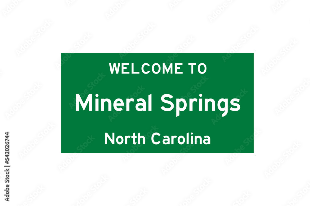 Mineral Springs, North Carolina, USA. City limit sign on transparent background. 