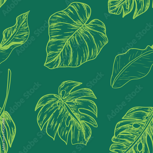 Tropical leaves seamless pattern vector illustration