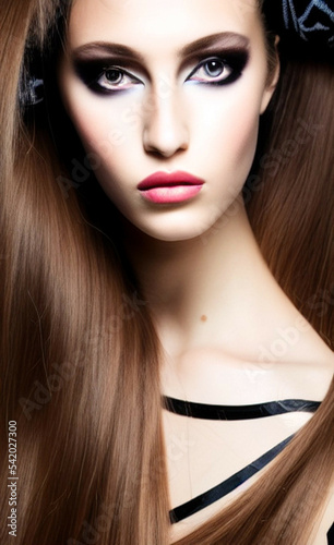 Portrait of a girl with creative makeup and hairstyle. Illustration. Created with the help of artificial intelligence