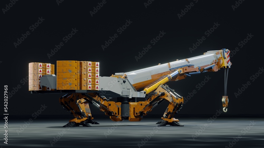 Crane robot Max. load capacity 1,200t ,3D rendering.3D illustration Crane robot Max. load capacity 1,200t ,3D rendering.3D illustration