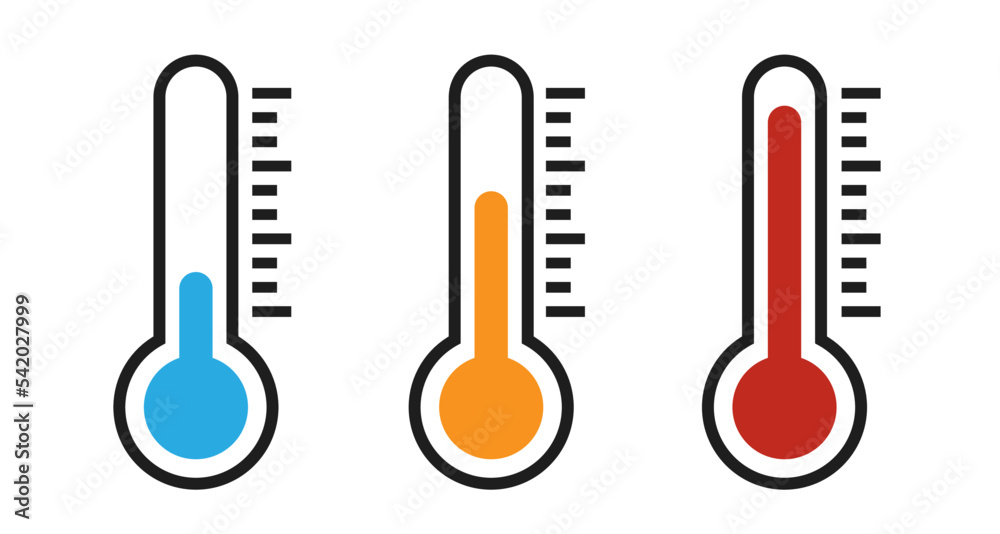Thermometer hot cold temperature vector icon set - obrazy, fototapety, plakaty 
