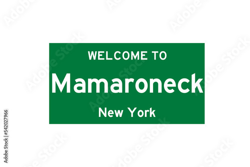 Mamaroneck, New York, USA. City limit sign on transparent background.  photo