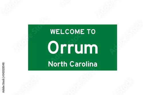 Orrum, North Carolina, USA. City limit sign on transparent background.  photo