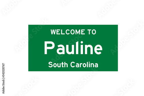Pauline, South Carolina, USA. City limit sign on transparent background.  photo