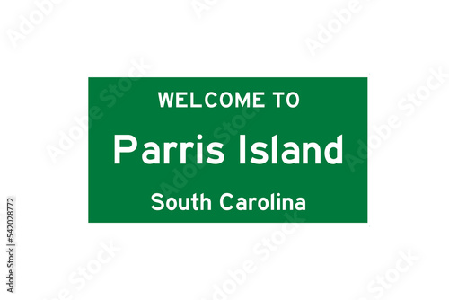 Parris Island, South Carolina, USA. City limit sign on transparent background.  photo