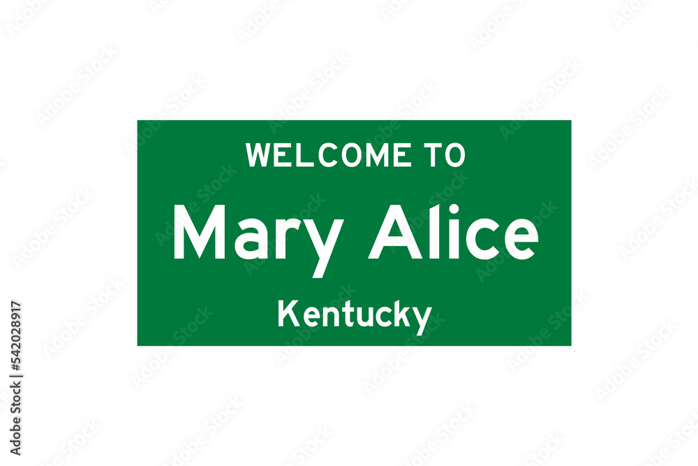 Mary Alice, Kentucky, USA. City limit sign on transparent background. 