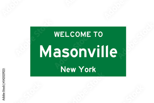 Masonville, New York, USA. City limit sign on transparent background.  photo