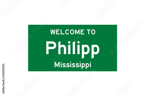 Philipp, Mississippi, USA. City limit sign on transparent background.  photo