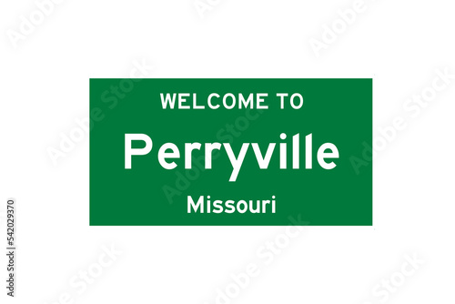 Perryville, Missouri, USA. City limit sign on transparent background. 