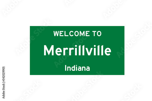 Merrillville, Indiana, USA. City limit sign on transparent background.  photo