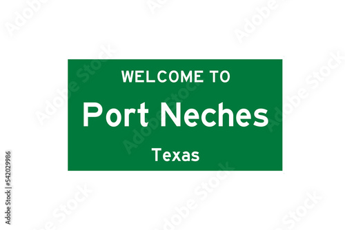 Port Neches, Texas, USA. City limit sign on transparent background.  photo
