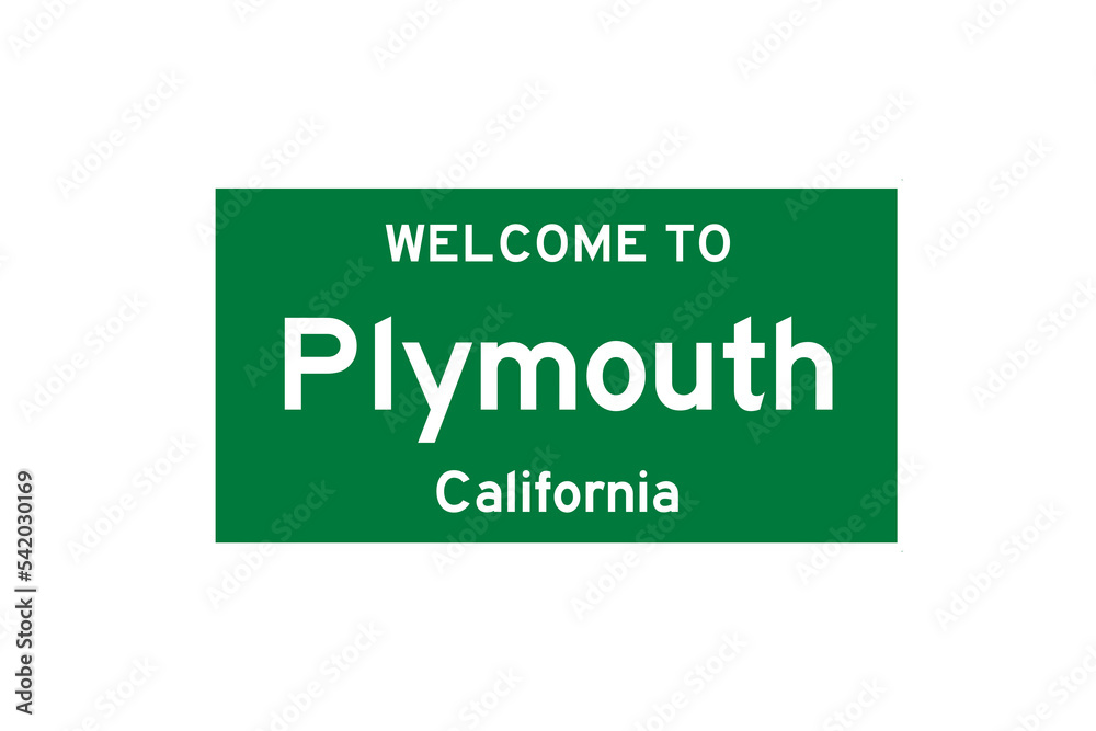 Plymouth, California, USA. City limit sign on transparent background. Plymouth, California, USA. City limit sign on transparent background.