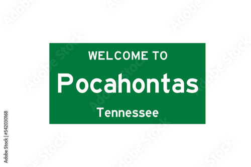 Pocahontas, Tennessee, USA. City limit sign on transparent background.  photo