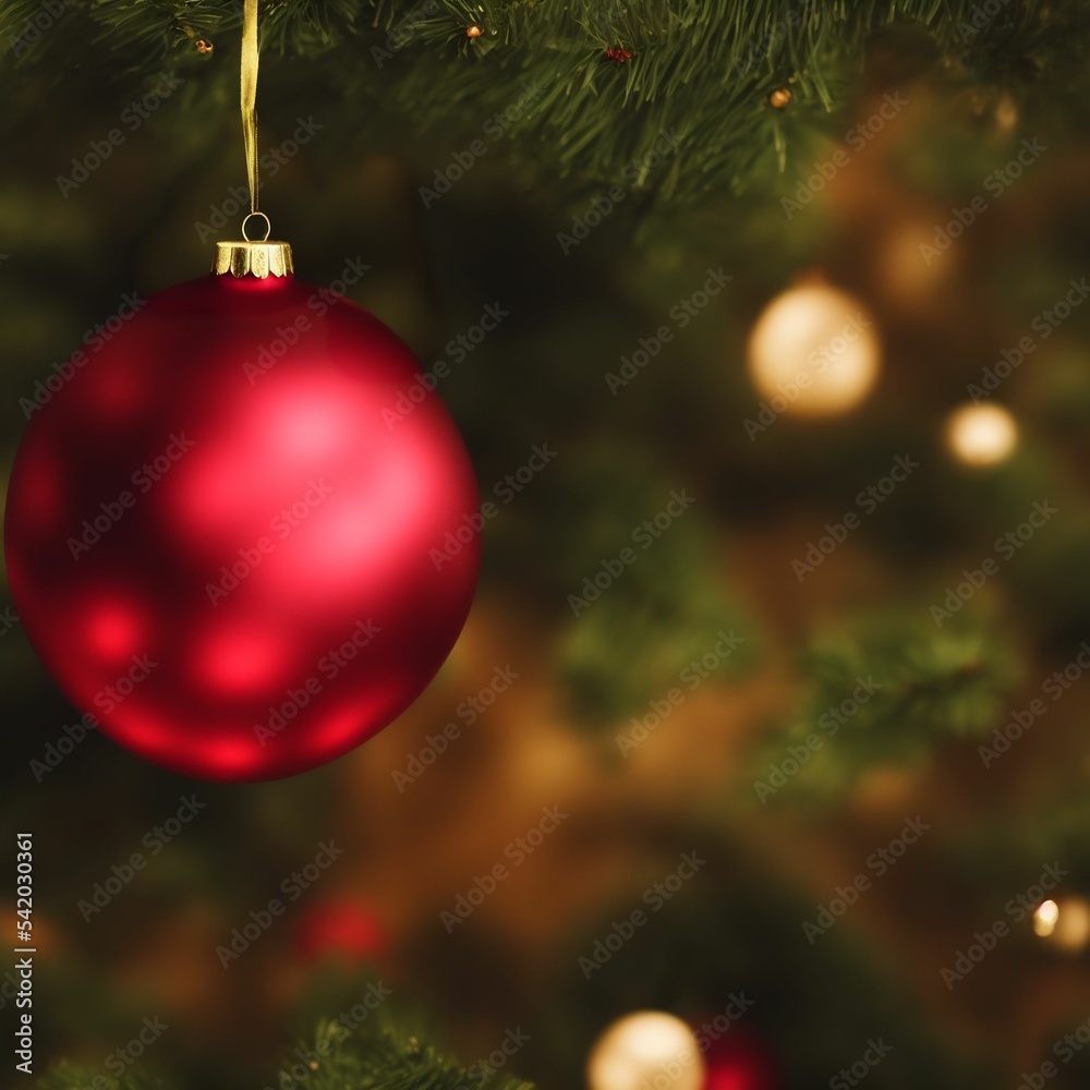 Red christmas ornament on tree Red christmas ornament on tree