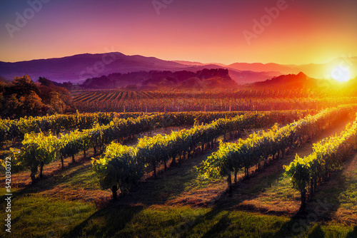 Beautiful vineyard landscape illustration