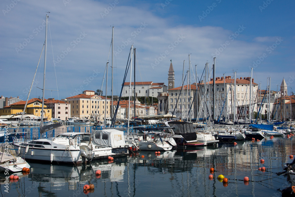 Boats in the harbour of Piran on the Adriatic Sea