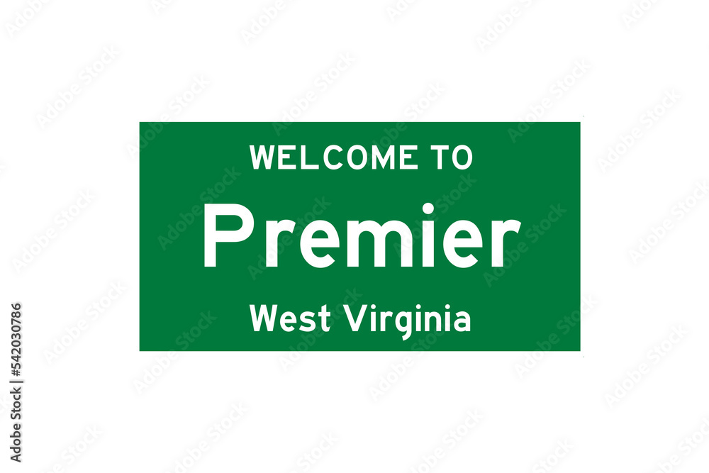 Premier, West Virginia, USA. City limit sign on transparent background. Premier, West Virginia, USA. City limit sign on transparent background.