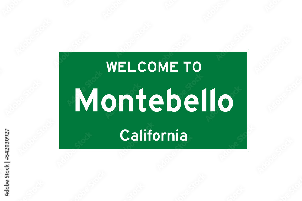 Montebello, California, USA. City limit sign on transparent background. 