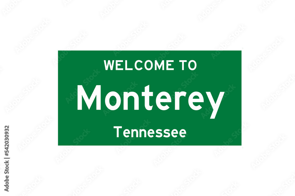 Monterey, Tennessee, USA. City limit sign on transparent background. Monterey, Tennessee, USA. City limit sign on transparent background.
