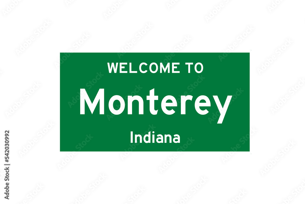 Monterey, Indiana, USA. City limit sign on transparent background. 