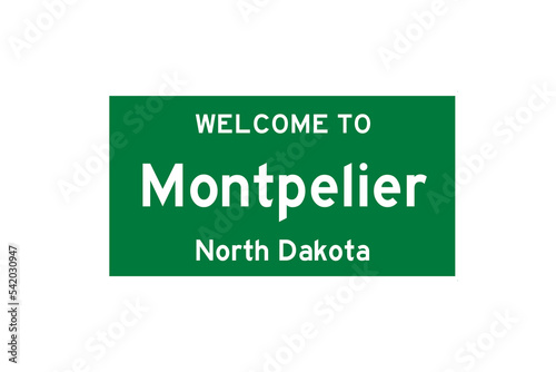 Montpelier, North Dakota, USA. City limit sign on transparent background.  photo