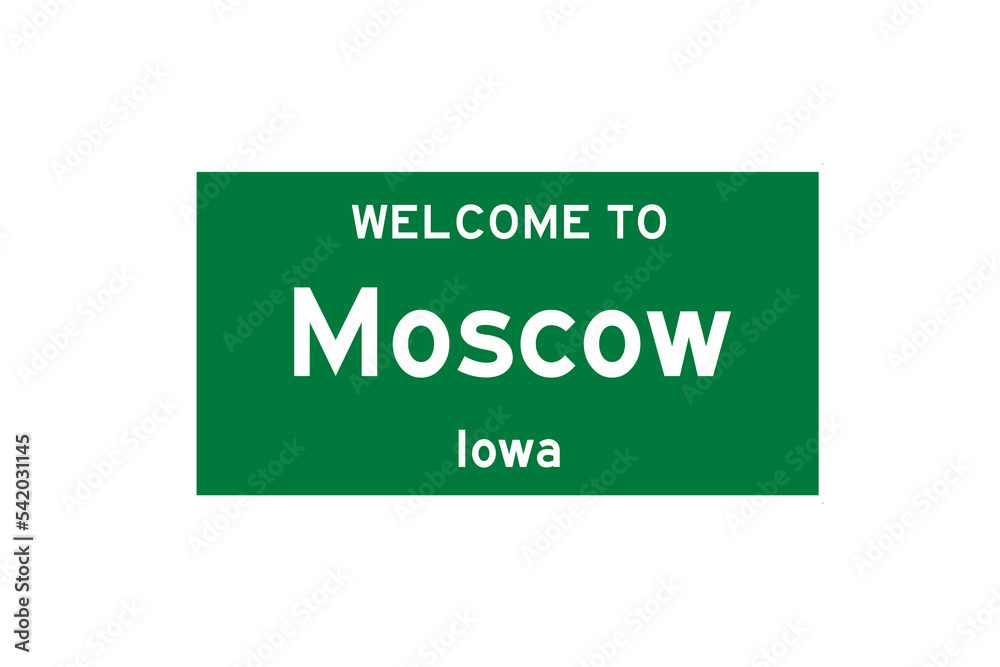 Moscow, Iowa, USA. City limit sign on transparent background. 