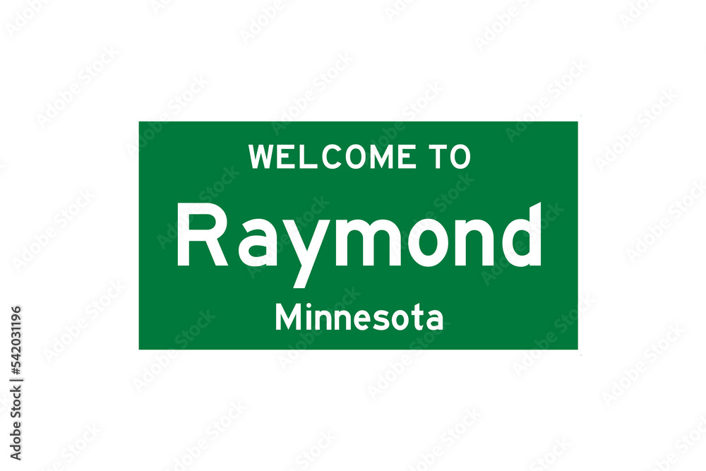 Raymond, Minnesota, USA. City limit sign on transparent background. 