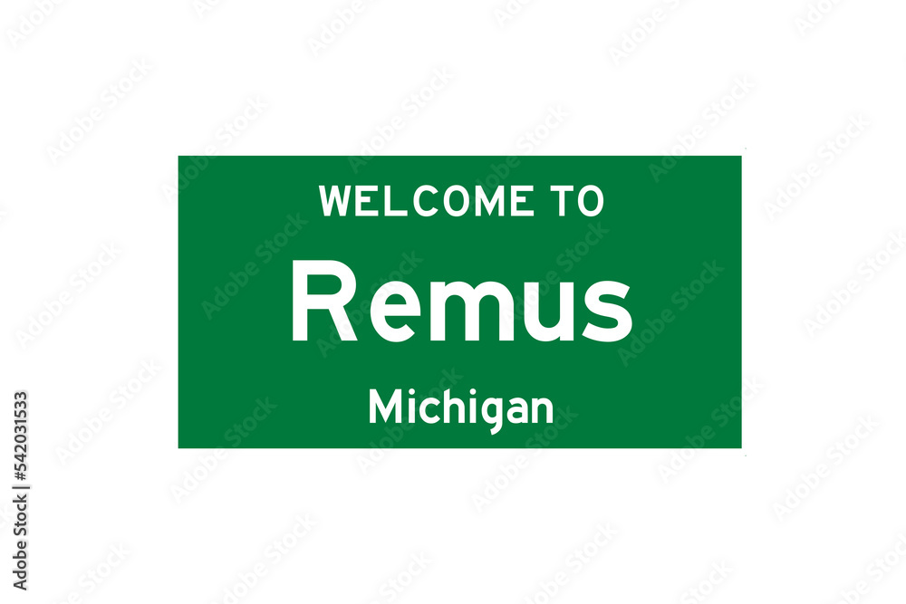 Remus, Michigan, USA. City limit sign on transparent background. Remus, Michigan, USA. City limit sign on transparent background.