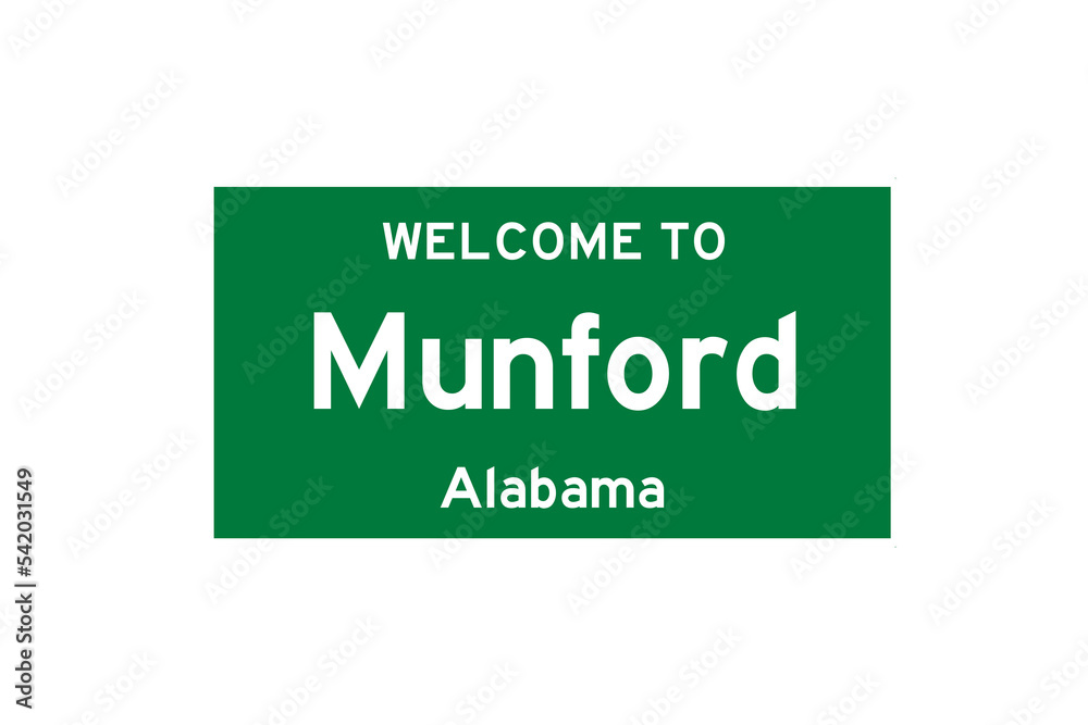 Munford, Alabama, USA. City limit sign on transparent background. Munford, Alabama, USA. City limit sign on transparent background.