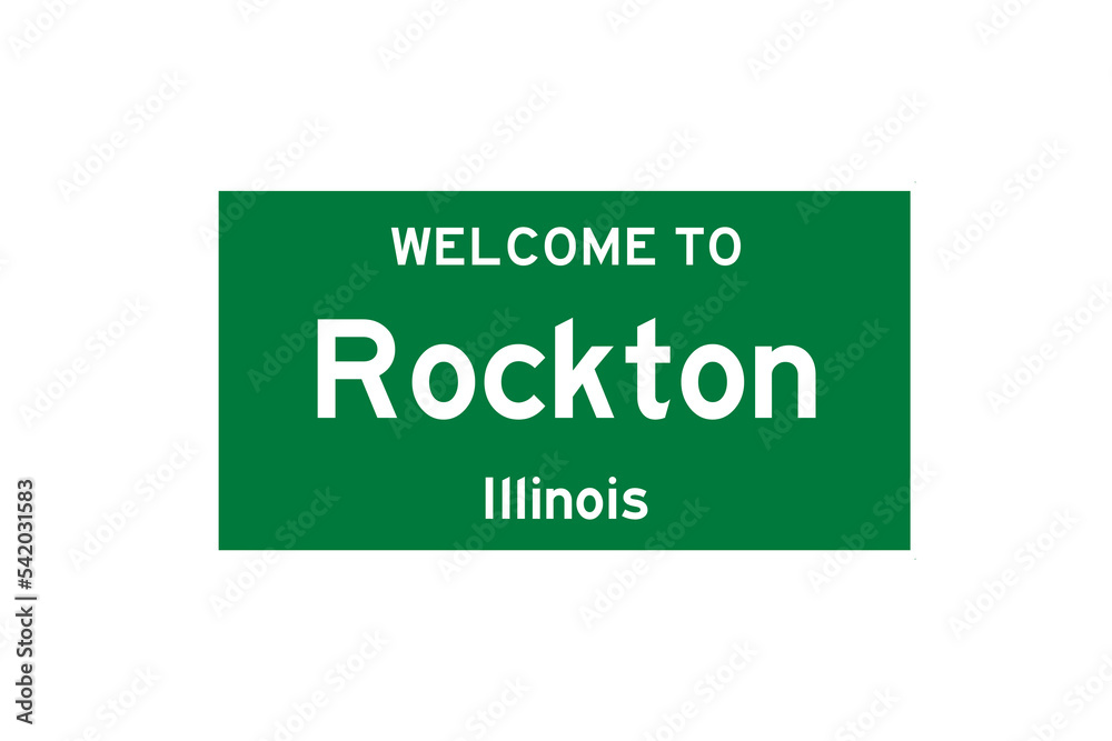 Rockton, Illinois, USA. City limit sign on transparent background.
