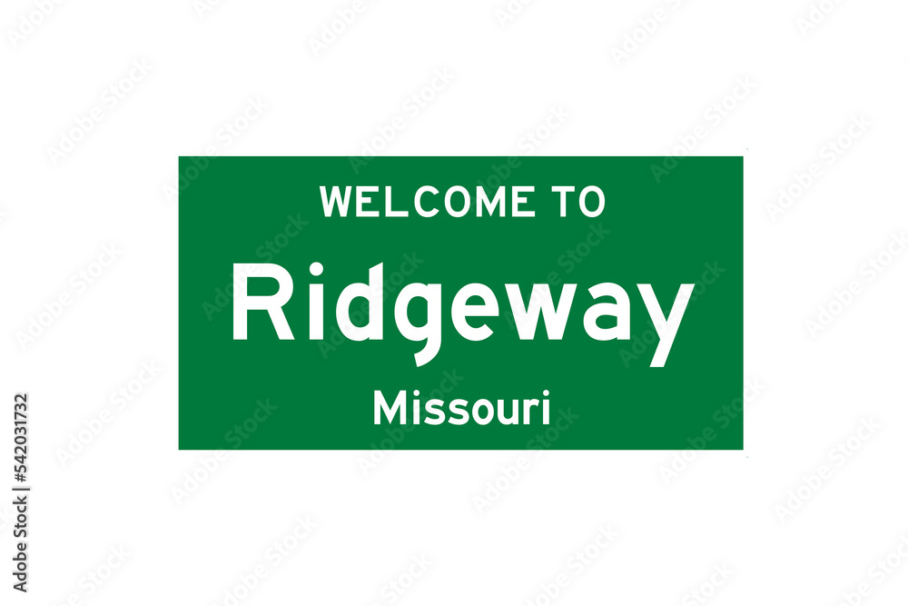 Ridgeway, Missouri, USA. City limit sign on transparent background. 