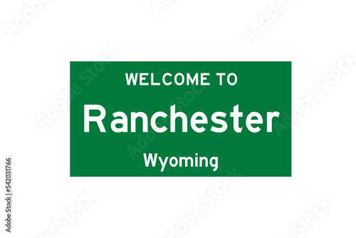 Ranchester, Wyoming, USA. City limit sign on transparent background.  photo