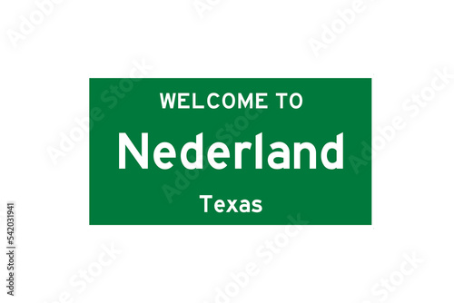 Nederland, Texas, USA. City limit sign on transparent background.  photo