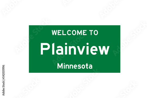 Plainview, Minnesota, USA. City limit sign on transparent background.  photo