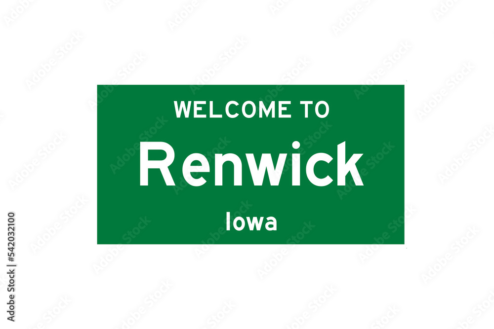 Renwick, Iowa, USA. City limit sign on transparent background. Renwick, Iowa, USA. City limit sign on transparent background.