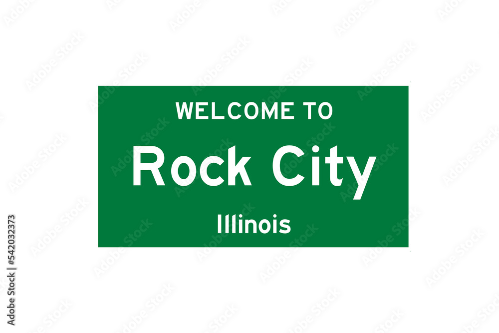 Rock City, Illinois, USA. City limit sign on transparent background. 