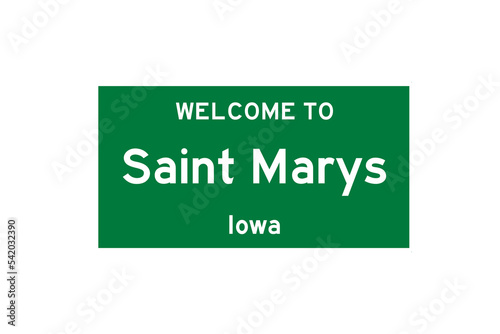 Saint Marys, Iowa, USA. City limit sign on transparent background.  photo