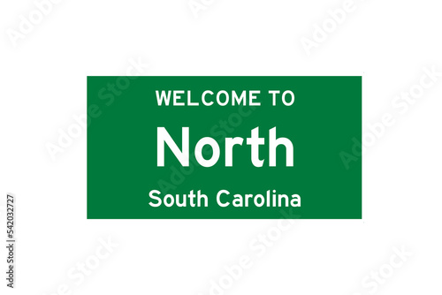 North, South Carolina, USA. City limit sign on transparent background.  photo