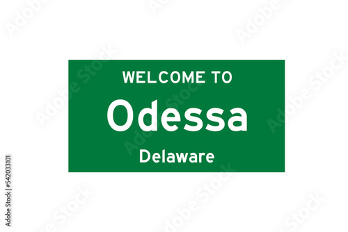 Odessa, Delaware, USA. City limit sign on transparent background.  photo