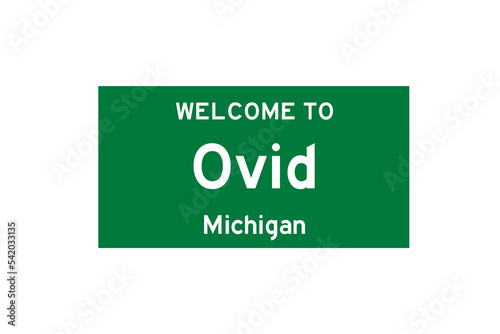 Ovid, Michigan, USA. City limit sign on transparent background. 