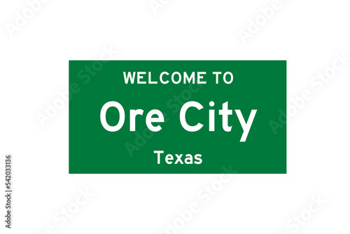 Ore City, Texas, USA. City limit sign on transparent background.  photo