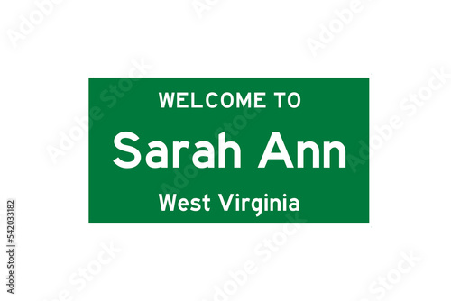 Sarah Ann, West Virginia, USA. City limit sign on transparent background.  photo