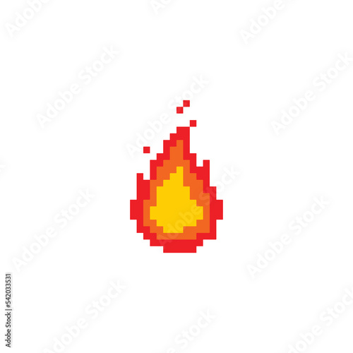 Pixel fire. Bonfire or flame. 8-bit. Explosion or fire concept. Video game style. Vector illustration