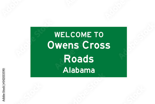Owens Cross Roads, Alabama, USA. City limit sign on transparent background. 