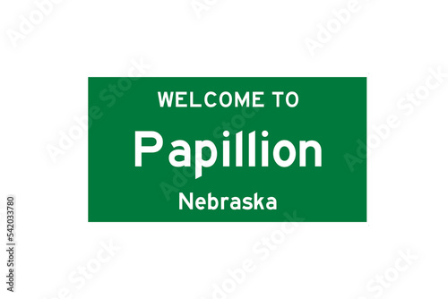 Papillion, Nebraska, USA. City limit sign on transparent background.  photo