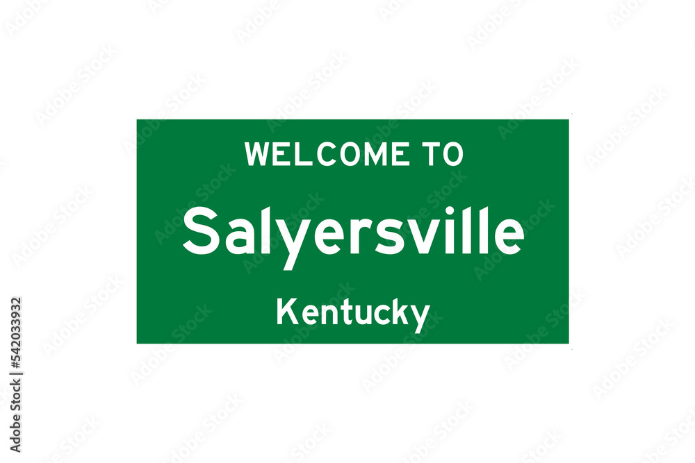 Salyersville, Kentucky, USA. City limit sign on transparent background. 