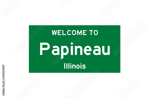 Papineau, Illinois, USA. City limit sign on transparent background.  photo