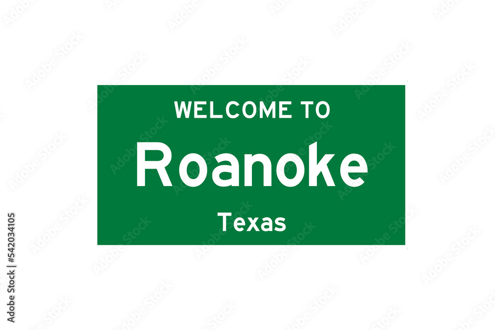Roanoke, Texas, USA. City limit sign on transparent background. Roanoke, Texas, USA. City limit sign on transparent background.