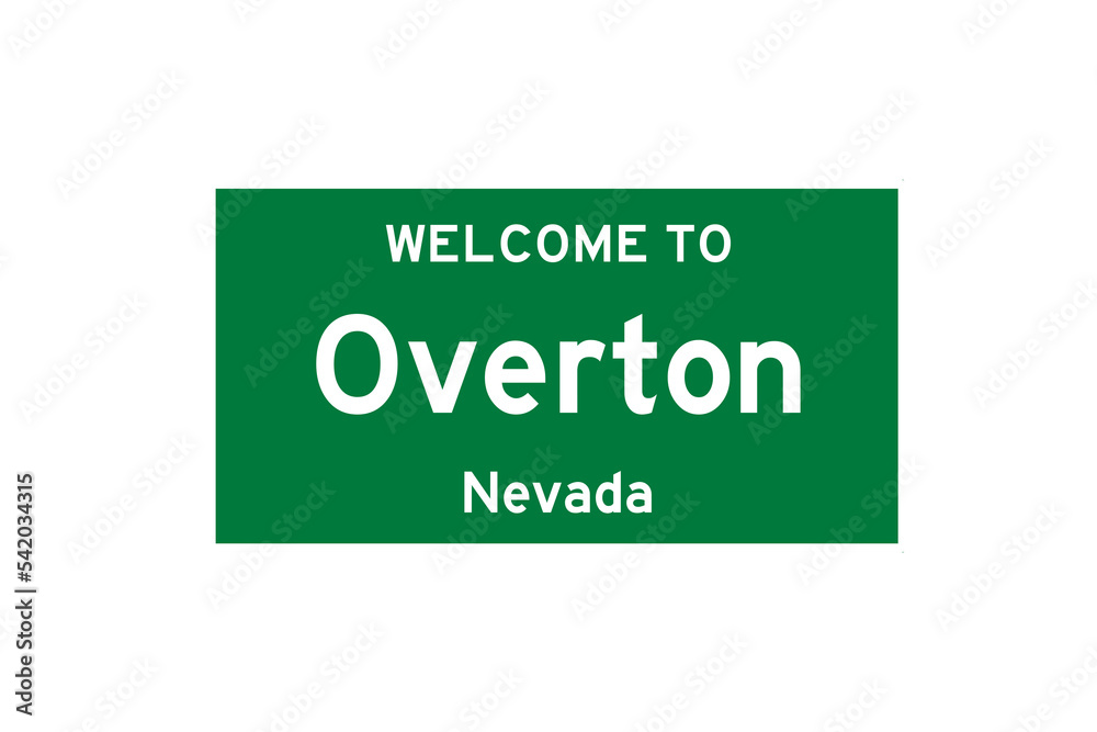 Overton, Nevada, USA. City limit sign on transparent background.